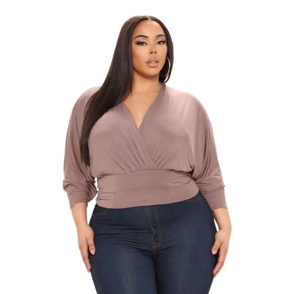 Fashion Nova NWT Meet Me There Surplice Top in Mocha sz XL - Picture 1 of 14